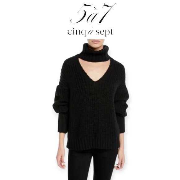 Cinq à Sept Adia Black Ribbed Turtleneck Sweater XS - Picture 1 of 9